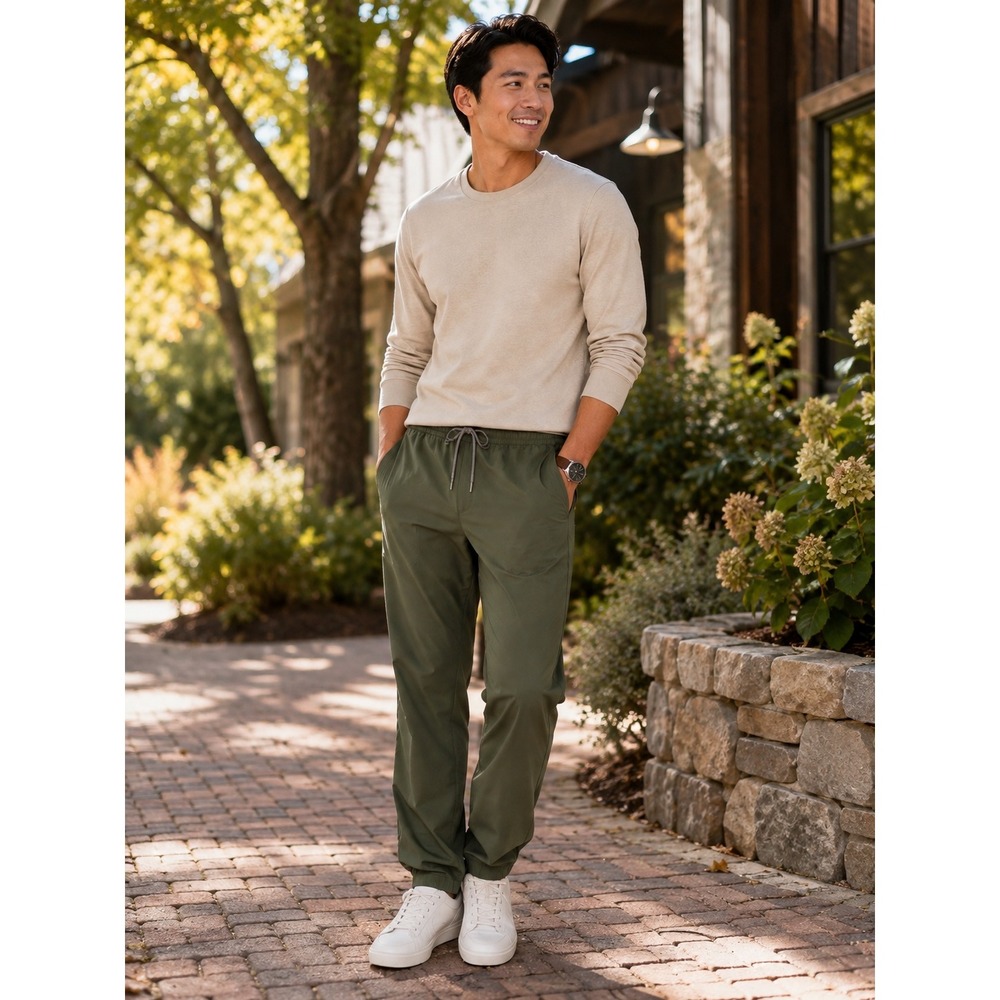 All in Motion Mens 360 Lifestyle Pant Olive Green Regular Fit Active Trouser M